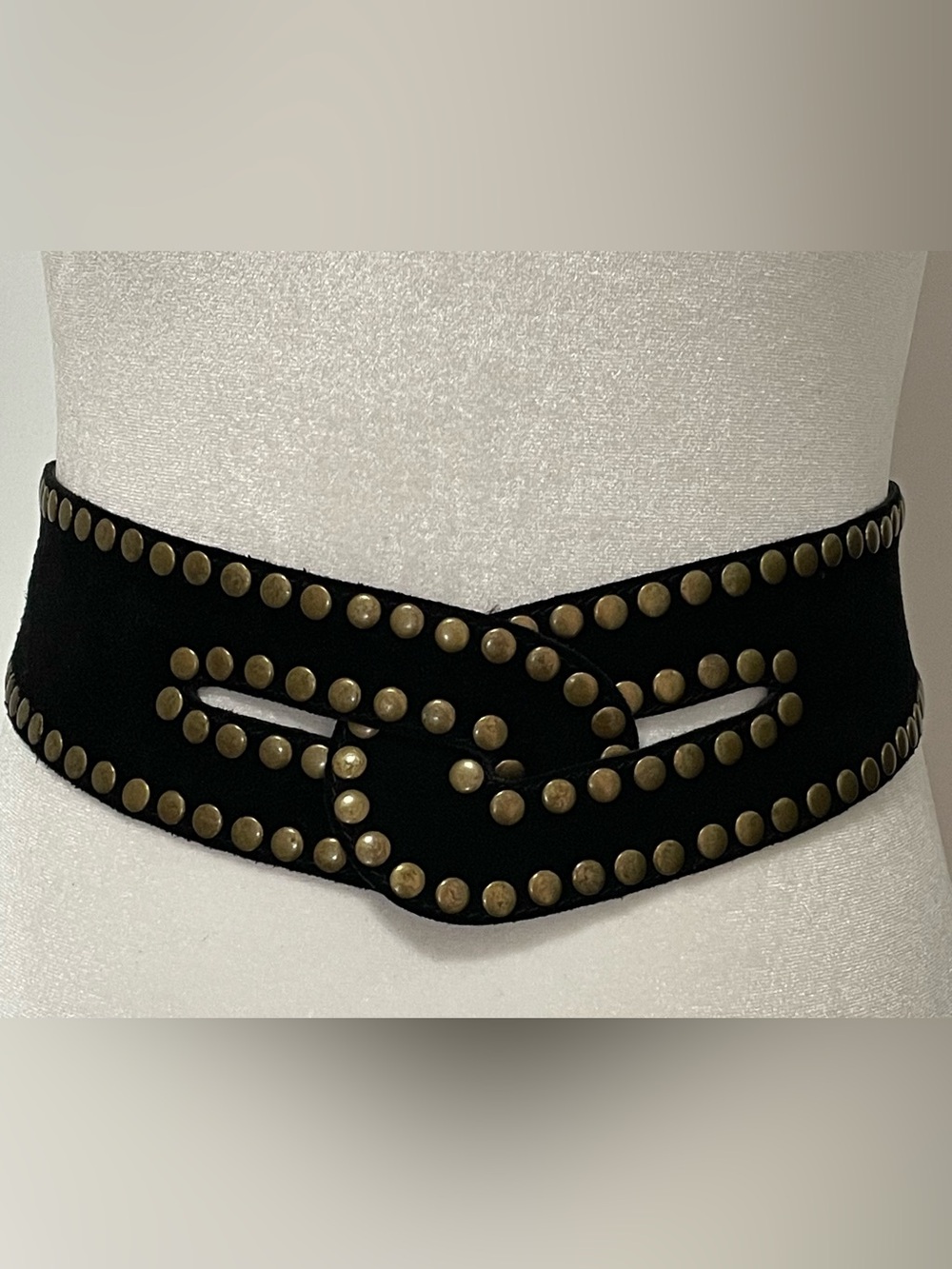 BCBGMAXAZRIA Leather / Suede Reversible Black Belt Brass Studs Y2K Belt Small